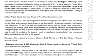 Fred. Olsen Cruise Lines showcases ‘The Best Fjords of Norway’ in 2016 