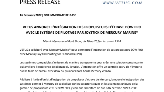 FR_VETUS Annonce L’intégration Des Propulseurs D’étrave Bow Pro Avec Le Système De Pilotage Par Joystick De Mercury Marine.pdf