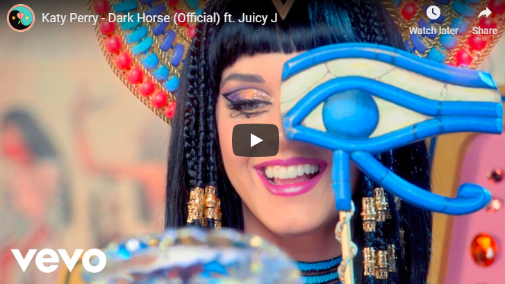 A screenshot of Katy Perry's Dark Horse music video on YouTube
