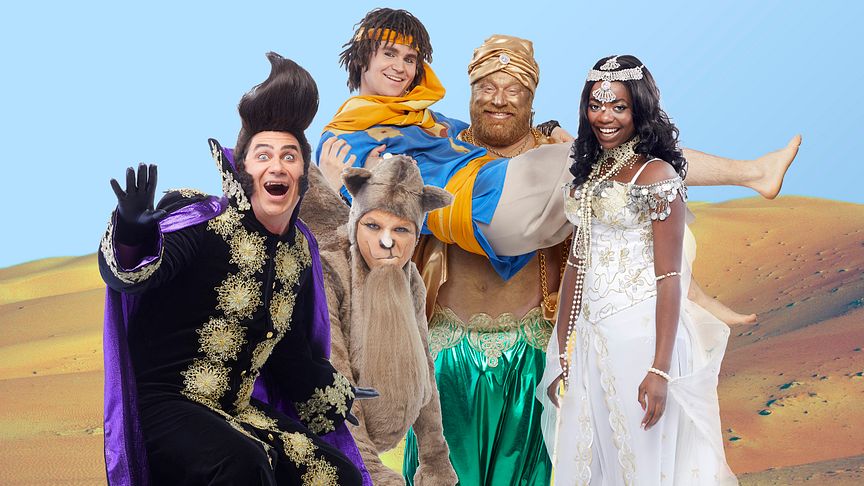 Huvudrollerna i Äventyret Aladdin spelas av stjärnor som Markoolio, Claes Malmberg, Kim Sulocki, Charlie Grönvall och Renaida Braun.