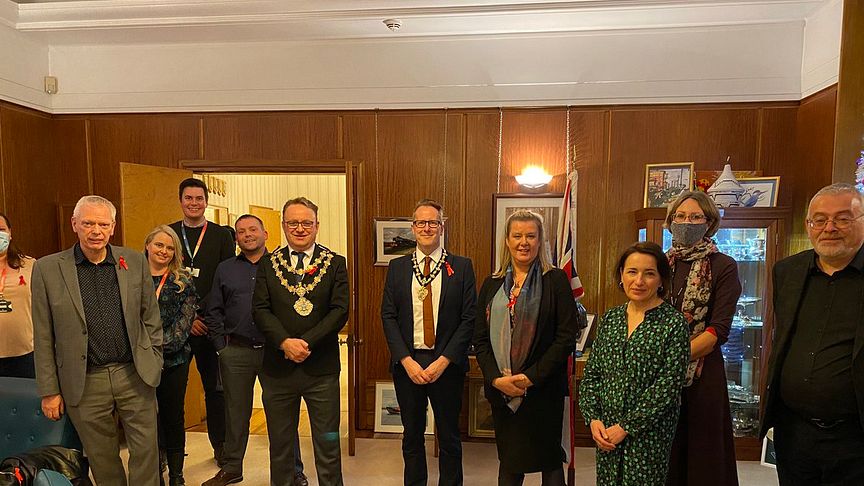 Representatives of George House Trust meet the Mayor of Bury, Cllr Tim Pickstone, at a reception held in the mayor’s parlour.