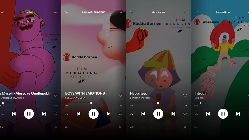 Svenska artister har har bytt ut sin canvas på en av sina låtar på Spotify och lagt ut Rädda Barnens animation som visar hur det kan kännas att må dåligt.