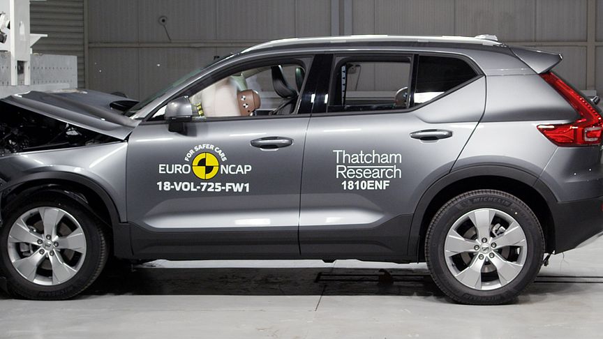 The Volvo XC40 in a frontal full width impact test at the Thatcham Research Safety Laboratory