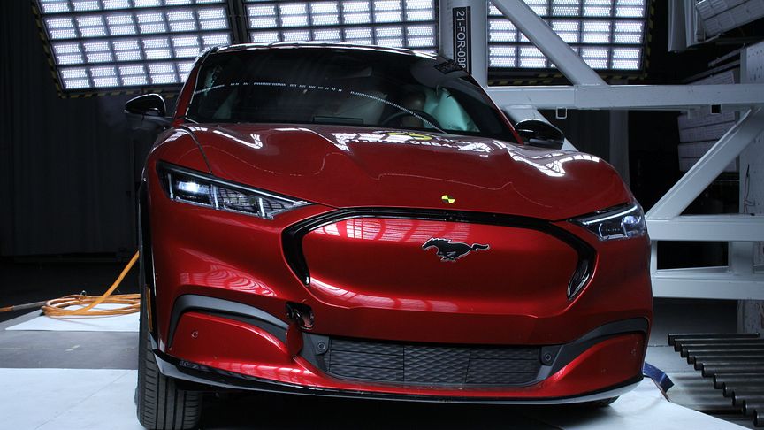 The Ford Mustang Mach-E during Euro NCAP's punishing side pole impact test