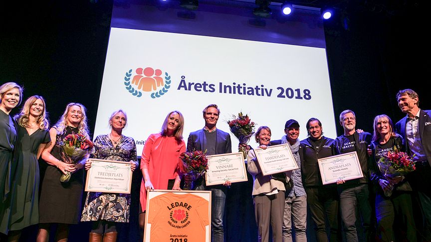Finalister och vinnare av Årets Initiativ 2018: Hälsa för chefer. Från vänster: Olofströms kommun (3:e plats), The Amazing Society (vinnare), Sturebadet Health (4:e plats) och Scandic Health Club (2:a plats). Bild: LPT