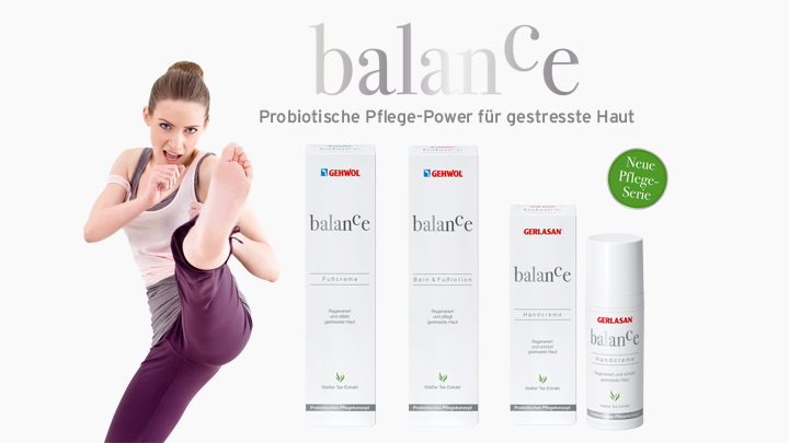Zwei Marken, drei Produkte ein Konzept: GEHWOL plus GERLASAN balance für die vorsorgende probiotische Fuß-, Bein- und Handpflege bei gestresster Haut. Bild: izusek | istockphoto
