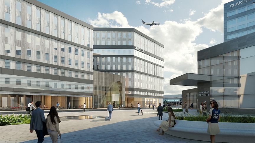 Office One på Stockholm Arlanda Airport. Visionsbild: Sandellsandberg arkitekter.
