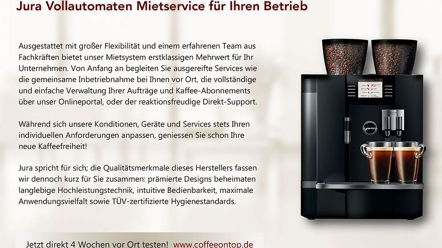 Jura Kaffeevollautomaten-Mietservice für den Betrieb