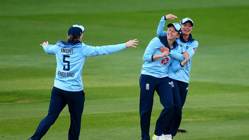 Fran Wilson mobbed after a spectacular catch in 2019. Photo: Getty Images