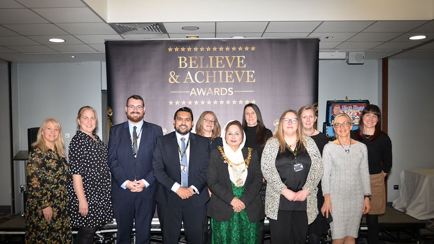 The Achieve and Believe awards night, with (centre) Cllr Tamoor Tariq and council leader Eamonn O'Brien.
