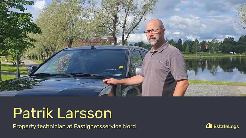 The image shows Patrik Larsson. Property technician at Fastighetsservice Nord.