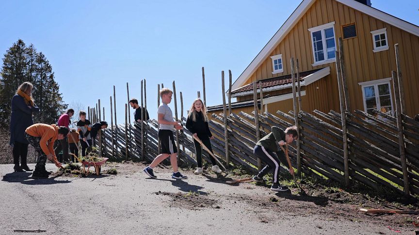 Økologisk Norge får støtte til å etablere flere skolehager på Østlandet. Bildet er fra etableringen av skolehagen på Nordby skole i Ås. (Foto: Eva Birgitta Hollander/Heia Folk).