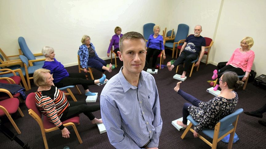 Dr Garry Tew with participants in a yoga class in Harrogate