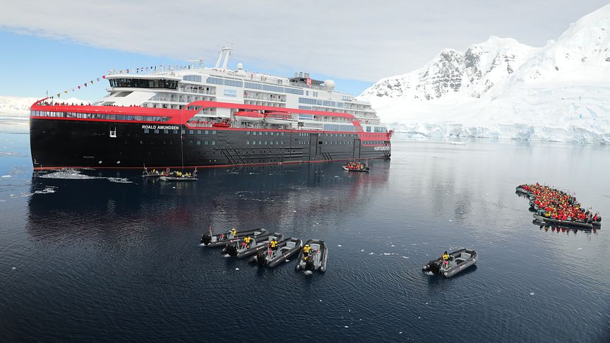 MS Roald Amundsen became the first ship to be named in Antarctica. Photo: Shayne McGuire/Hurtigruten