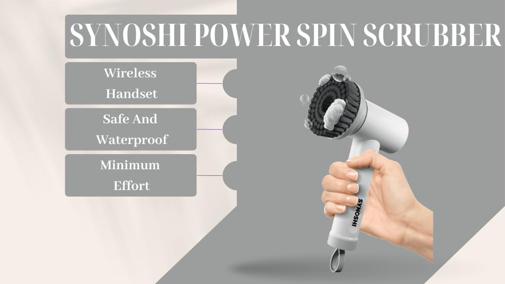 Synoshi Electric Spin Scrubber, 3 Cleaning Heads, Rechargeable, Cordless