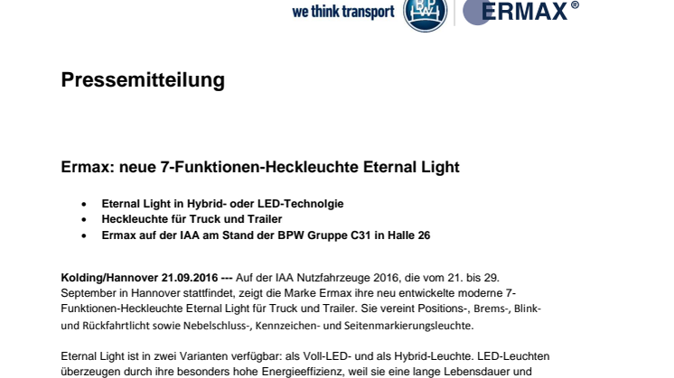 Ermax: neue 7-Funktionen-Heckleuchte Eternal Light