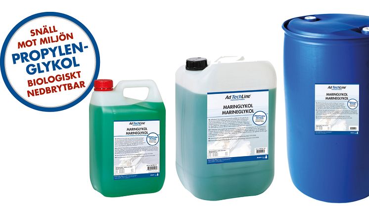 AdTechLine® Maringlykol kommer finnas i tre olika förpackningar, 4 l, 25 l och 210 l.