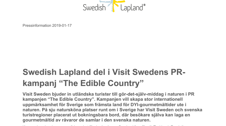 Swedish Lapland del i Visit Swedens PR-kampanj “The Edible Country”