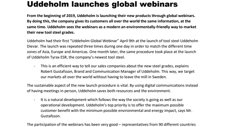 Uddeholm launches global webinars