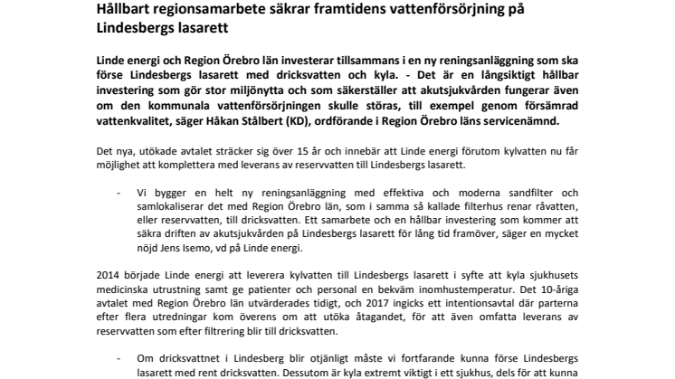 Hållbart regionsamarbete säkrar framtidens vattenförsörjning på Lindesbergs lasarett