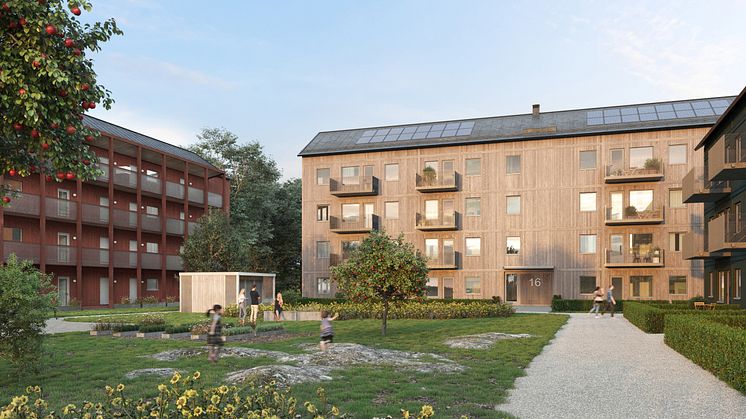 Illustration av BoKloks nya flerfamiljshus, ritat av arkitektfirman sandellsandberg.