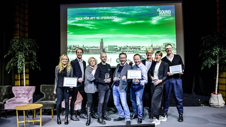 Årets vinnare:  Lexter Ljuddesign, Lars Karlberg med Audio To Me och Radja AB med Alecta. Foto: Resume