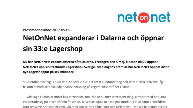 NetOnNet expanderar i Dalarna och öppnar sin 33:e Lagershop