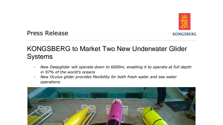 Kongsberg Maritime: KONGSBERG to Market Two New Underwater Glider Systems