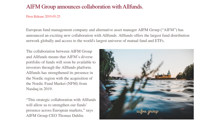AIFM Group announces collaboration with Allfunds.