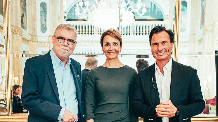 New and old owners (From left: Ari Tolppanen, Chairman of CapMan, Laura Tarkka, CEO Kämp Collection Hotels and Nordic Choice Hotel's founder Petter Stordalen