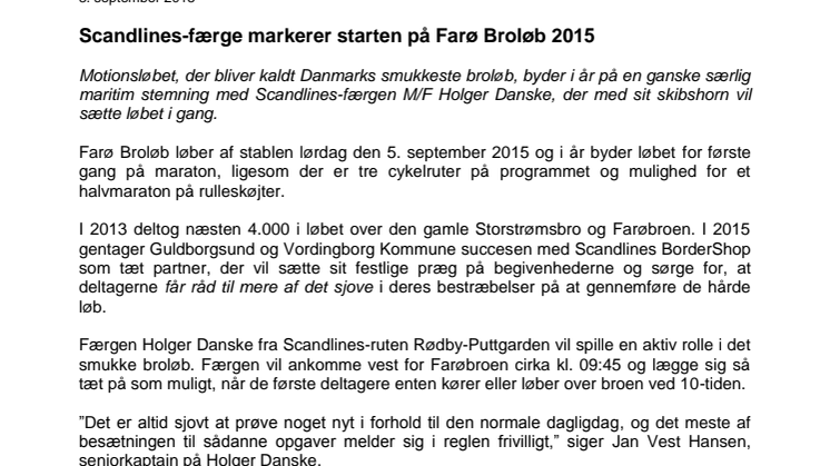 Scandlines-færge markerer starten på Farø Broløb 2015