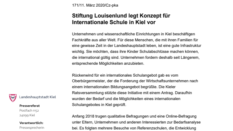 Stiftung Louisenlund legt Konzept für Internationale Schule in Kiel vor