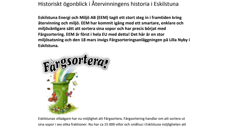 Historiskt ögonblick i Återvinningens historia i Eskilstuna