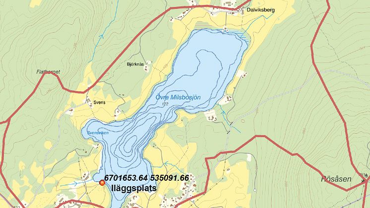 Kartbild Övre Milsbosjön