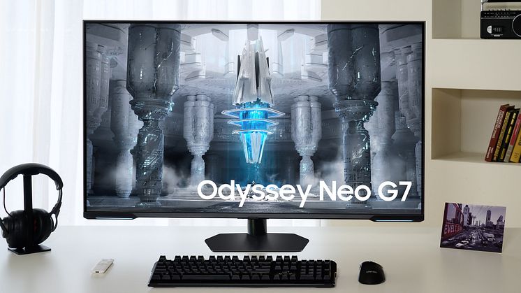 Mød den nye Odyssey Neo G7 43"  Den første flade mini-LED gamingskærm fra Samsung 