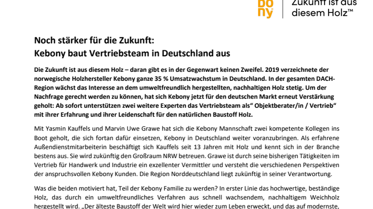  Noch stärker für die Zukunft: Kebony baut Vertriebsteam in Deutschland aus 