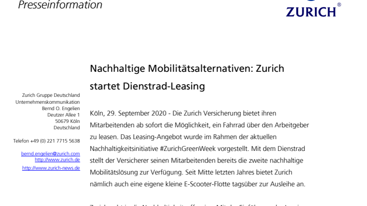 Nachhaltige Mobilitätsalternativen: Zurich startet Dienstrad-Leasing 