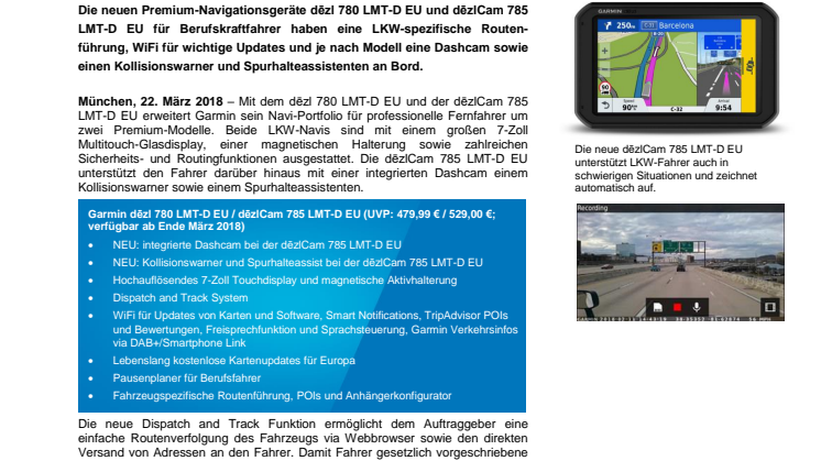 Zuverlässige LKW-Beifahrer: Garmin dēzl 780 LMT-D EU und dēzlCam 785 LMT-D EU