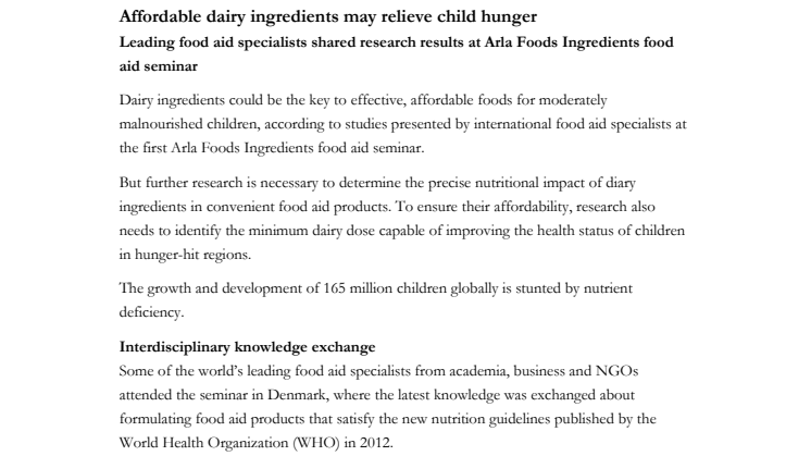 Affordable dairy ingredients may relieve child hunger