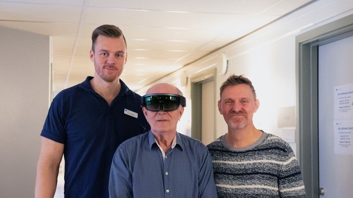 Pontus Jonsson, fysioterapeut Capio, Sune Samuelsson med AR-glasögon, Sven Blomqvist, universitetslektor i idrottsvetenskap vid Högskolan i Gävle