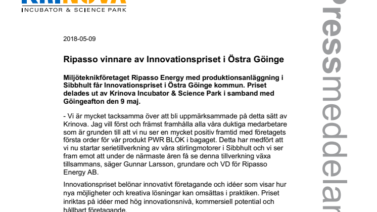 Ripasso vinnare av Innovationspriset i Östra Göinge