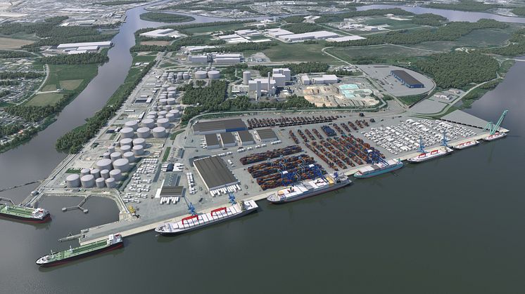 Visualisering av Pampushamnens planerade utformning, färdig år 2023. 