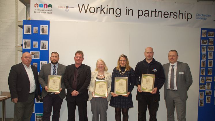 The graduates with founder and CEO of Building Heroes Brendan Williams (far left), course leader Mike Sheldrick (second from left) and GTR Infrastructure Director Keith Jipps (far right)
