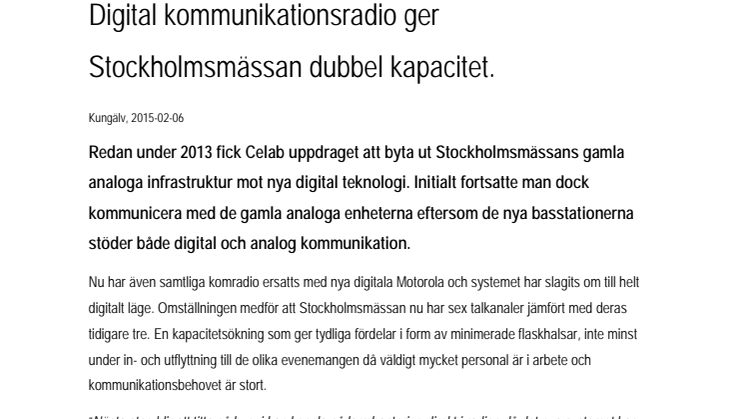 Digital kommunikationsradio ger Stockholmsmässan dubbel kapacitet.
