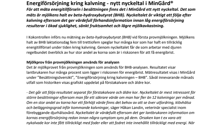 Energiförsörjning kring kalvning - nytt nyckeltal i MinGård® 