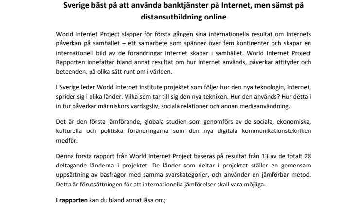 Sverige bäst på att använda banktjänster på Internet, men sämst på distansutbildning online