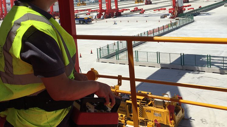 Under control: an operator controls STS cranes from a safe distance at the Port of Yanhshan, China. 