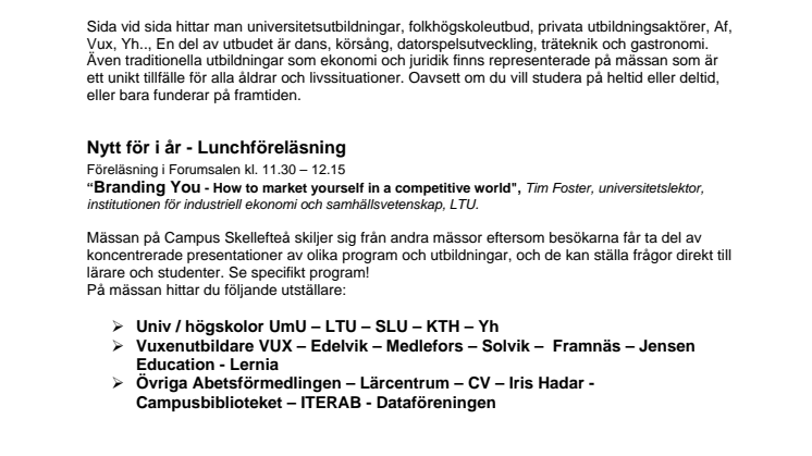 Utbildningsmässa på Campus Skellefteå 3 februari