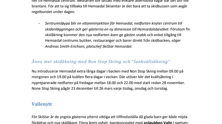 SkiStar Hemsedal: Nyheter & Event 2014/2015