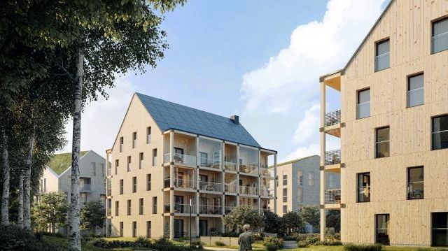 De två byggnaderna med 30 lägenheter som väntas få bygglov ska byggas helt av trä och är så kallade passivhus. (Bild: Kjellgren Kaminsky och ETC bygg AB)